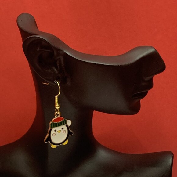 Penguin Earring, Santa Earring, Christmas Earring, Holiday Earring, Gift Idea - Picture 2 of 4